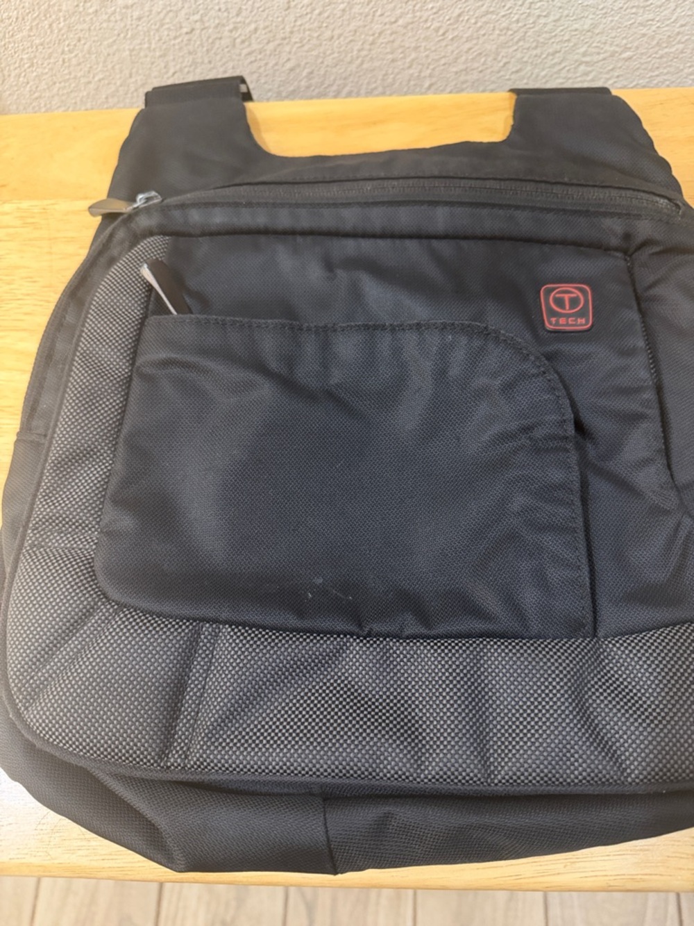 Tech Black Laptop Messenger Bag with Front Pocket